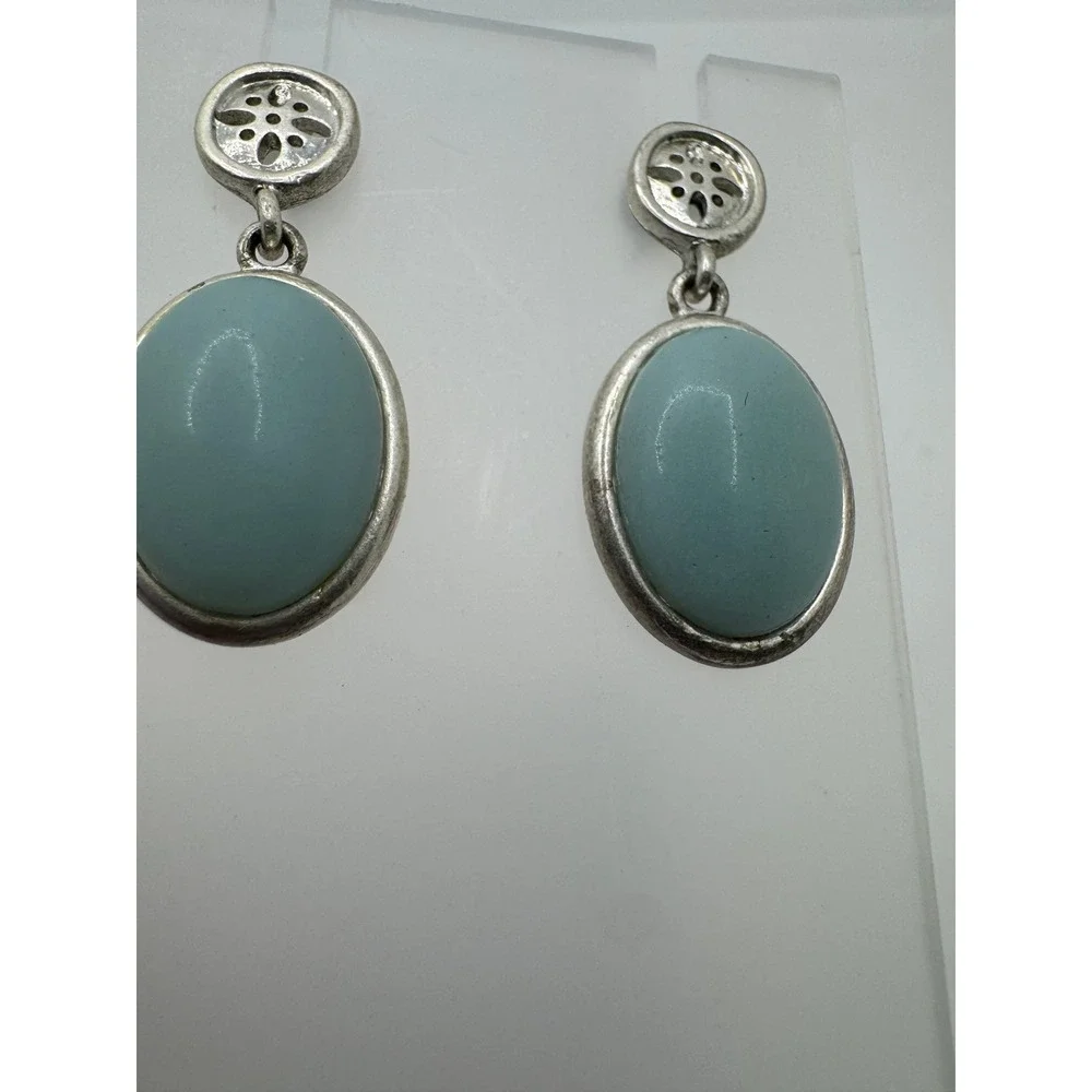 Sigrid Olsen Light Blue Oval Cabochon Silver Tone Floral Drop Earrings